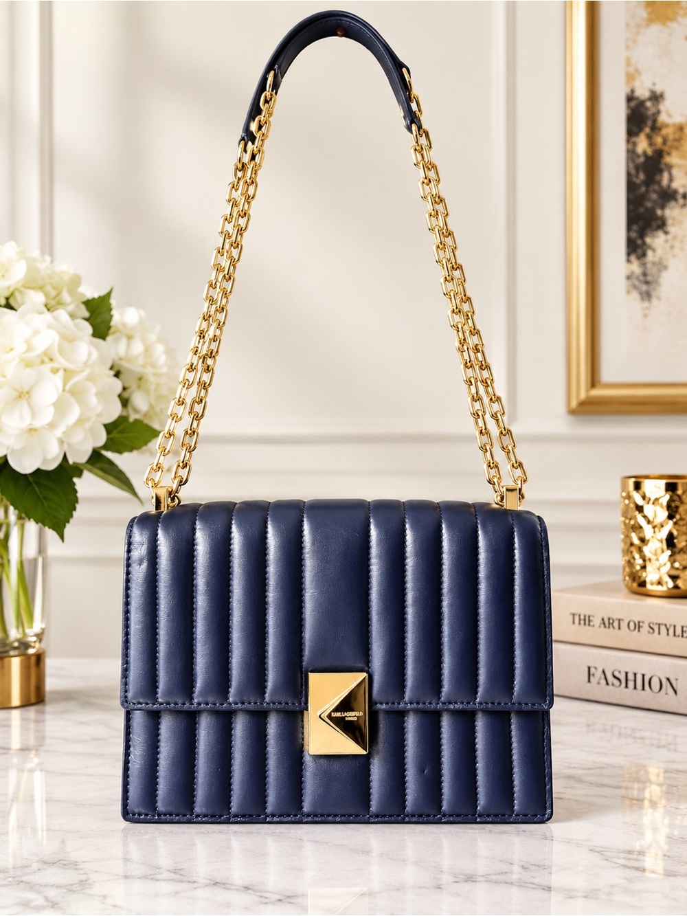 Kate Spade Navy Quilted Shoulder Bag with Gold Chain NWT and dust bag.